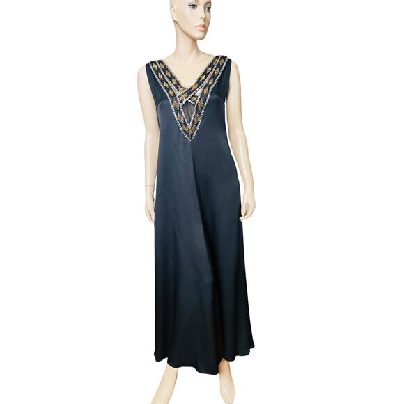 Vintage Dresses & Skirts - Vintage Maxi 100% Pure Silk  Black Dress Size 12 Sleeveless Side Zip Closure
